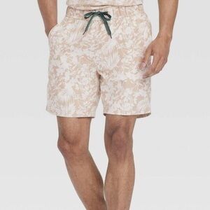 Houston White Adult 7" Leaf Print Pull-on Swim Shorts elastic & tie mesh brief